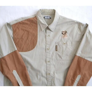 Columbia Mens Khaki Long Sleeve Button Up Shooting Shirt Yellow Lab Hunting L